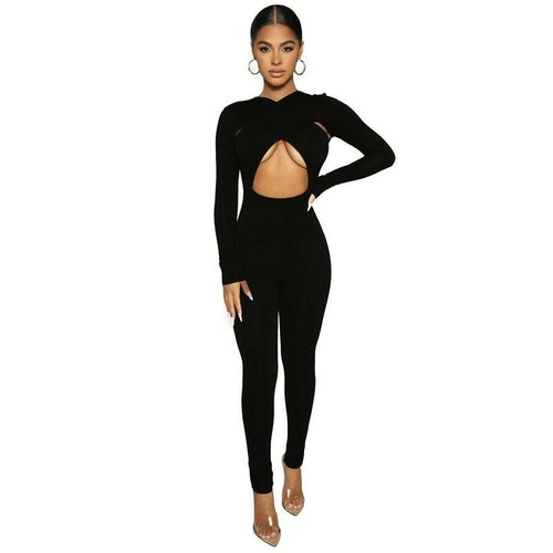 Long Sleeves High Waist Stomach Out Jumpsuit