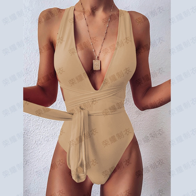 Deep V neck One Piece Swimsuit