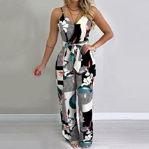 Summer Wide Leg Belt Cami Strap Jumpsuit