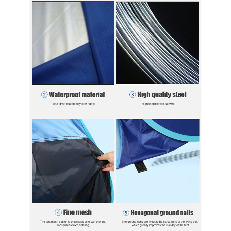 Automatic Beach Tent Large Size Fit 3-5 People With Curtain Lightweight Anti UV Waterproof Outdoor Camping Cabana Sun Shelter