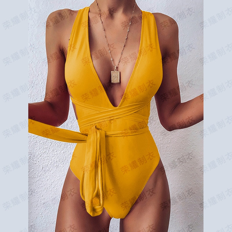 Deep V neck One Piece Swimsuit