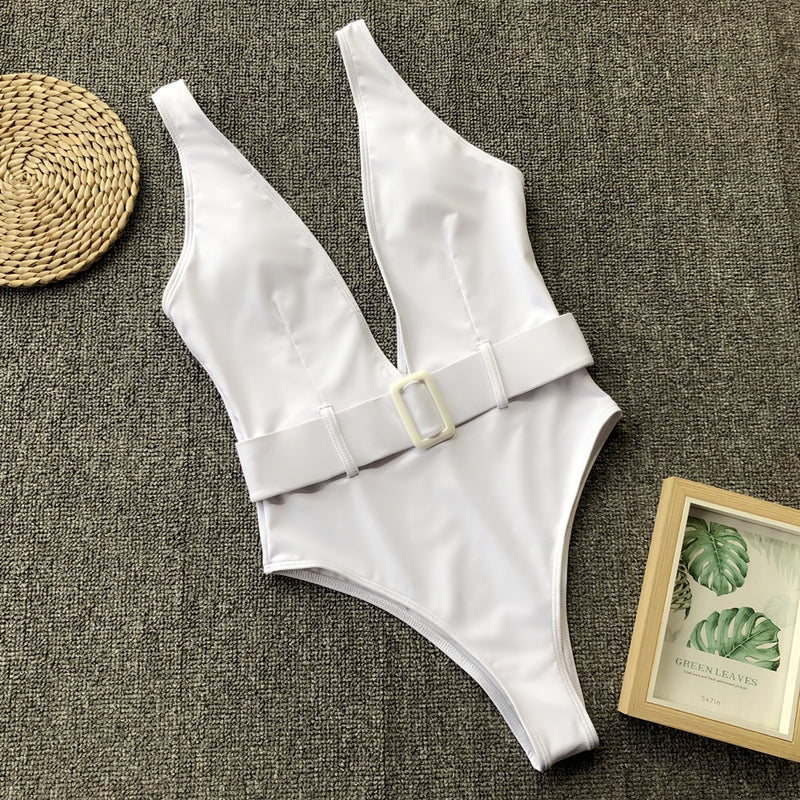 Deep V neck One Piece Swimsuit