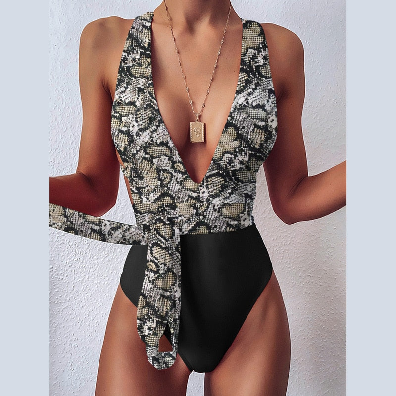 Deep V neck One Piece Swimsuit