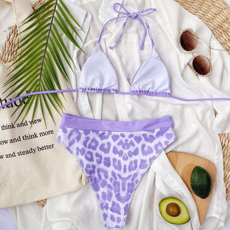 Women Sexy Purple Leopard Bikini