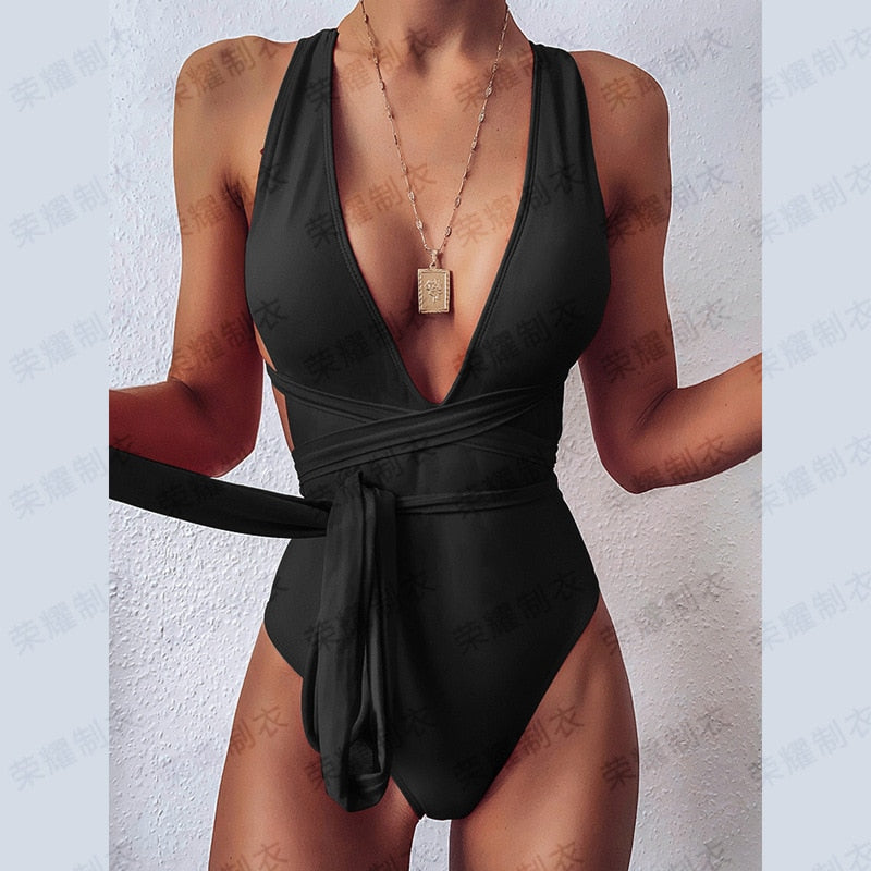 Deep V neck One Piece Swimsuit