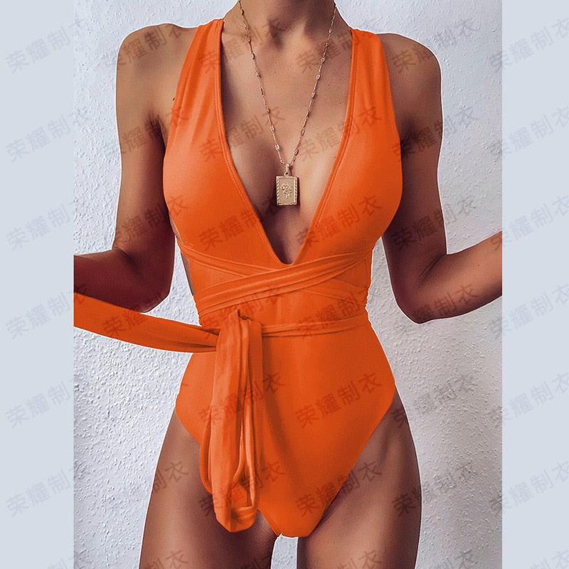 Deep V neck One Piece Swimsuit