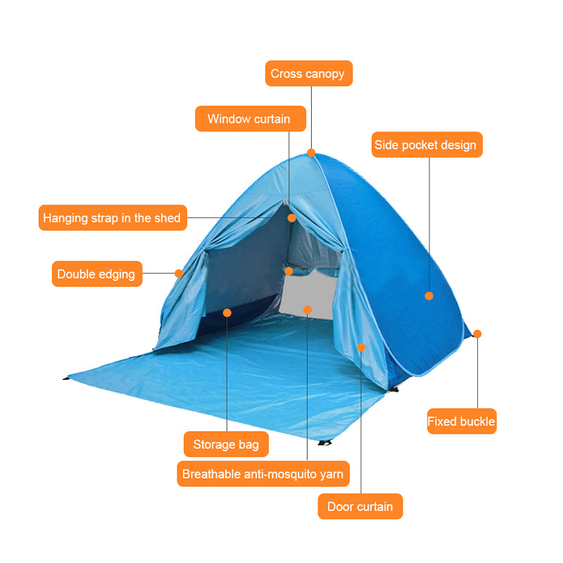 Automatic Beach Tent Large Size Fit 3-5 People With Curtain Lightweight Anti UV Waterproof Outdoor Camping Cabana Sun Shelter