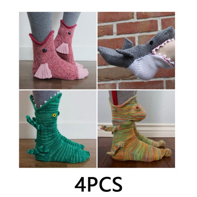 Shark Chameleon Crocodile Knitted Socks