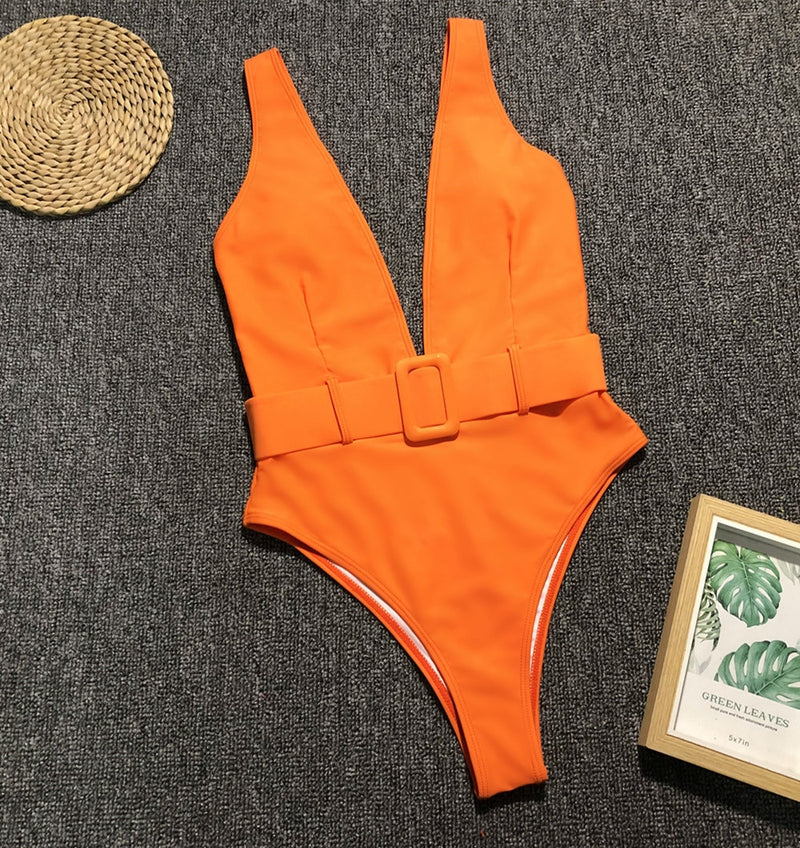 Deep V neck One Piece Swimsuit