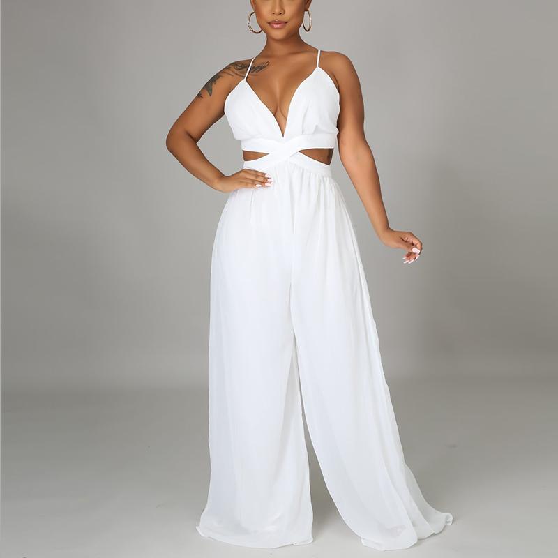 Sleeveless V Neck Chic Jumpsuit