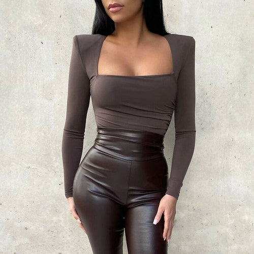 Solid Square Collar Bodycon Bodysuit