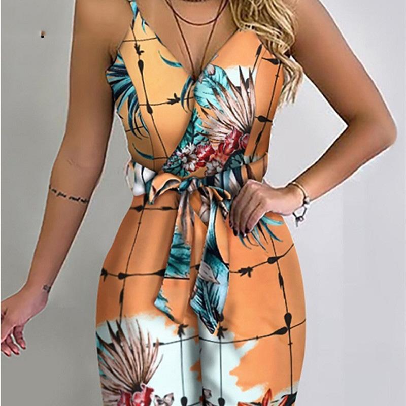 Summer Wide Leg Belt Cami Strap Jumpsuit