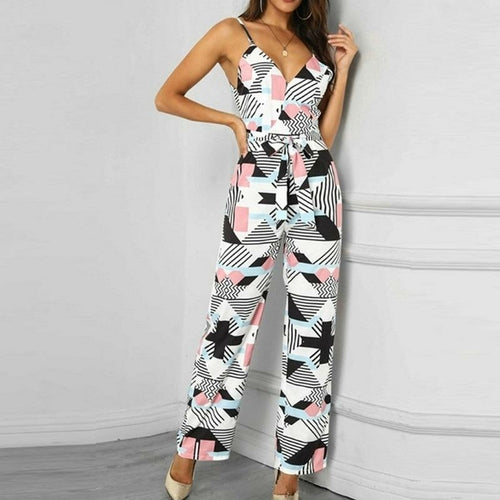 Summer Wide Leg Belt Cami Strap Jumpsuit