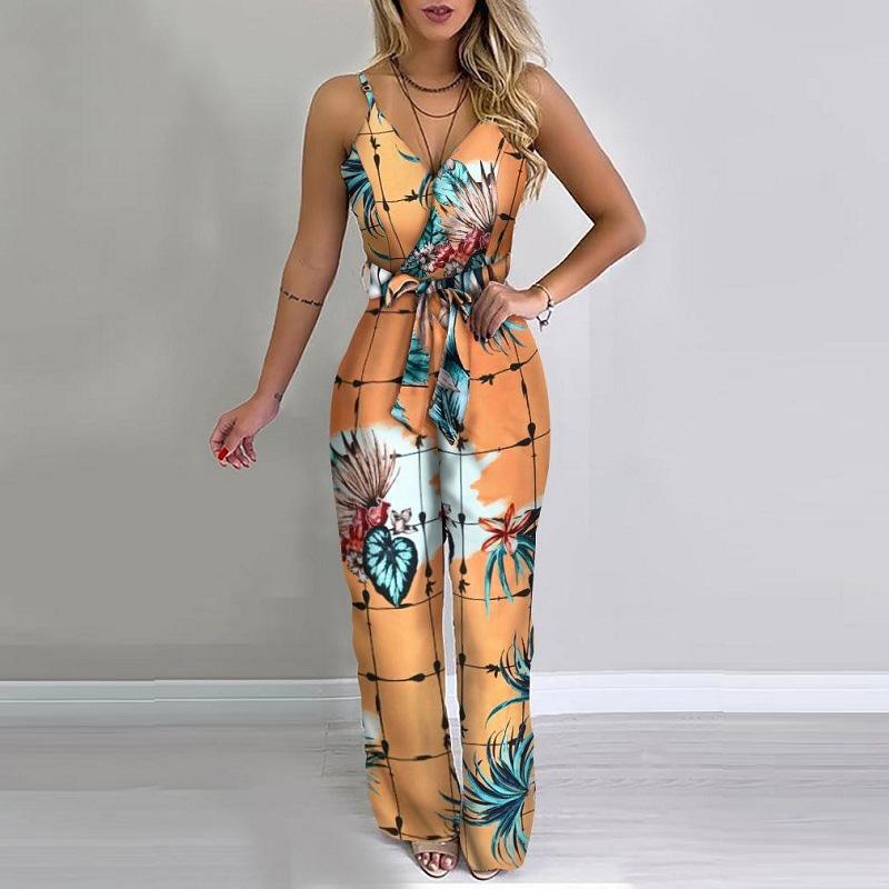 Summer Wide Leg Belt Cami Strap Jumpsuit