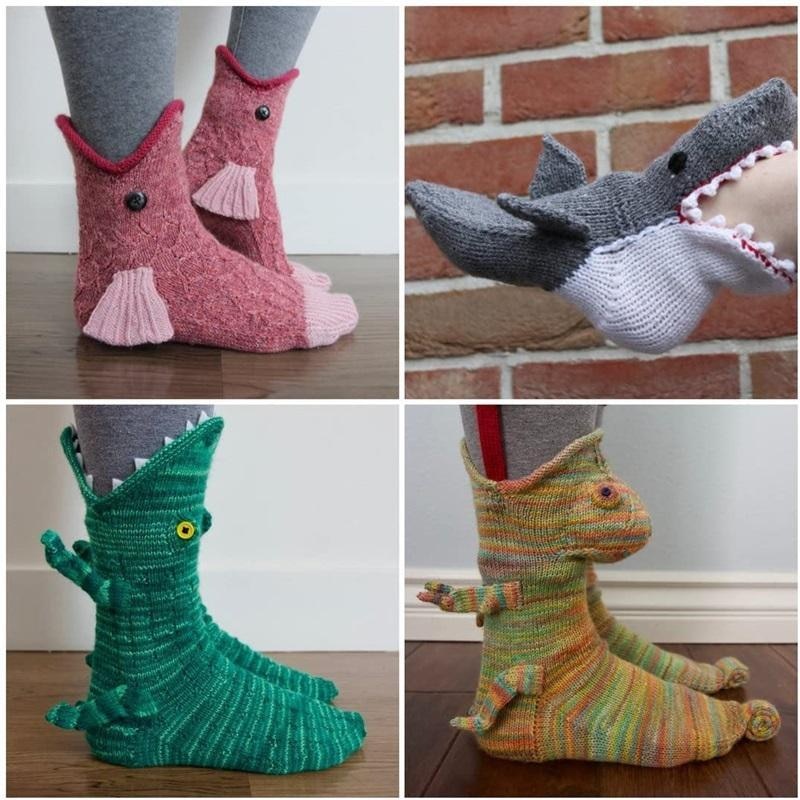 Shark Chameleon Crocodile Knitted Socks