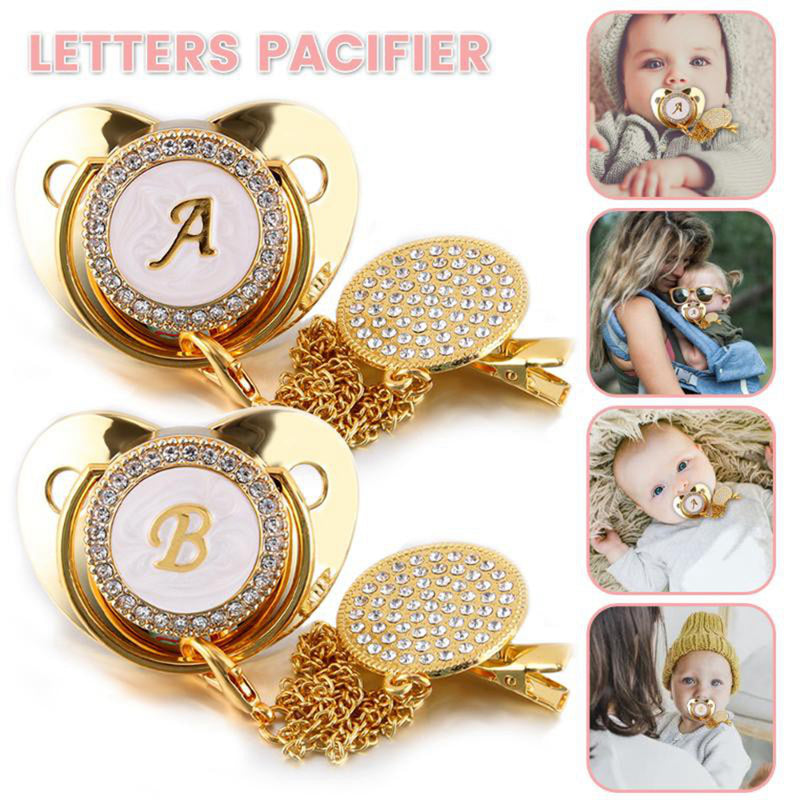 Gold Pacifier and Pacifier Clips